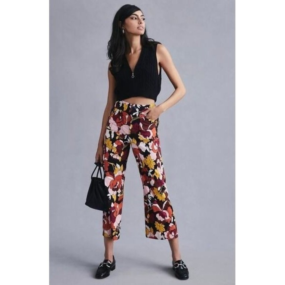 Maeve Floral Print The Colette Cropped Wide Leg Trousers Multicolor Size 32